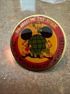 Disney Red Yellow Mickey Ear Globe Pin